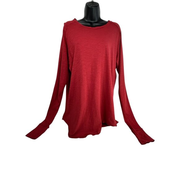 WE THE FREE Arden Tee Sz XS Berry Red Long Sleeve Oversize Slub Knit 100% Cotton - Picture 3 of 10